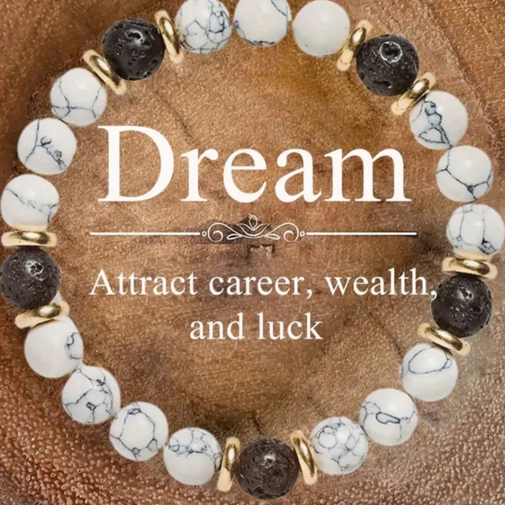 2/$30 Unique Natural Volcanic Rock & Faux Turquoise Stretch Bracelet.
